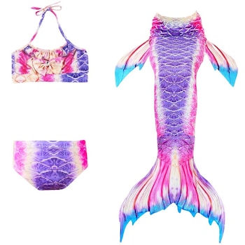 THK - fürdőruha,sellő uszony-típusú,3 darabos Mermaid stílusú,, tarka, 120 cm, Lila / rózsaszín / kék