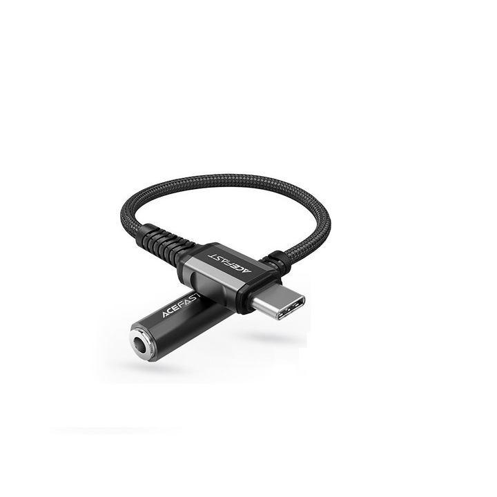 ACEFAST Type-C - 3,5 mm jack audio adapter 18 cm-es vezetékkel - ACEFAST C1-07 Ace HI-FI Headphones Adapter Cable - fekete