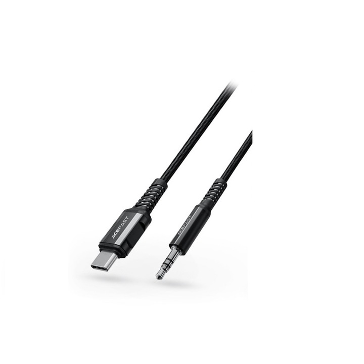 ACEFAST Type-C - 3,5 mm jack audio kábel 1,2 m-es vezetékkel - ACEFAST C1-08 Ace HI-FI AUX Audio Cable - fekete