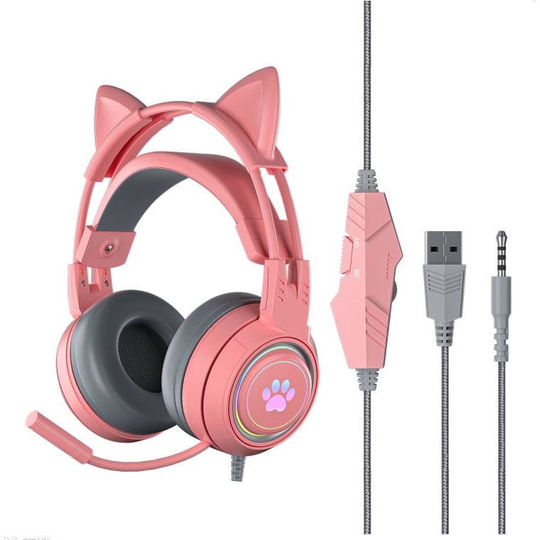 Casti gaming Soyto, Microfon, Stereo, RGB, Model pisica, Roz - eMAG.ro