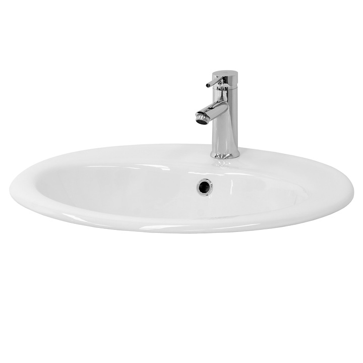 Lavoar ceramica alba cu instalare pe blat, ML-Design, oval, 570 x 195 x 485 mm