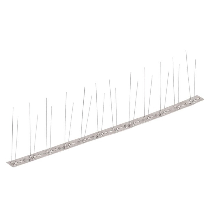 Set 20 tepi anti-pasari VidaXL, 2 randuri, 10 m, Inox, Argintiu