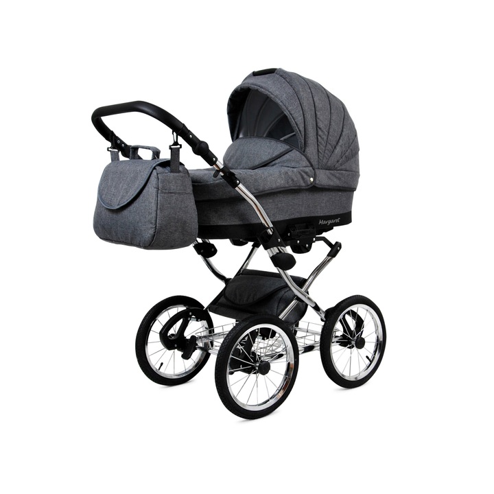 Количка BabyLux, Margaret Silver, Екологична кожа, 3в1, 15 кг, Сив