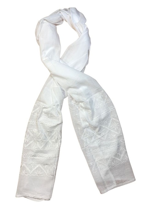 Esarfa tip marama traditionala, alb fildes, 180 x 53 cm