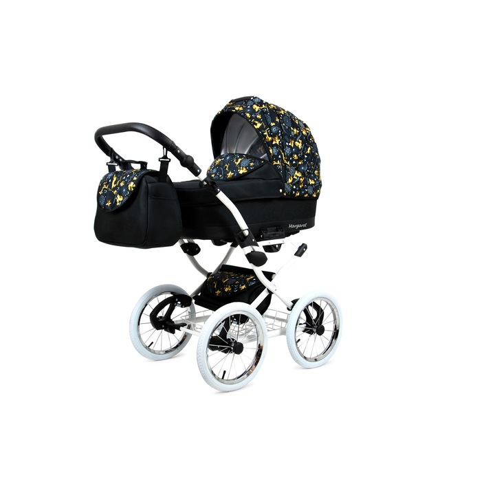 Количка BabyLux, Margaret White Deep Gold Deer, Еко кожа, 3в1, 15 кг, Черен