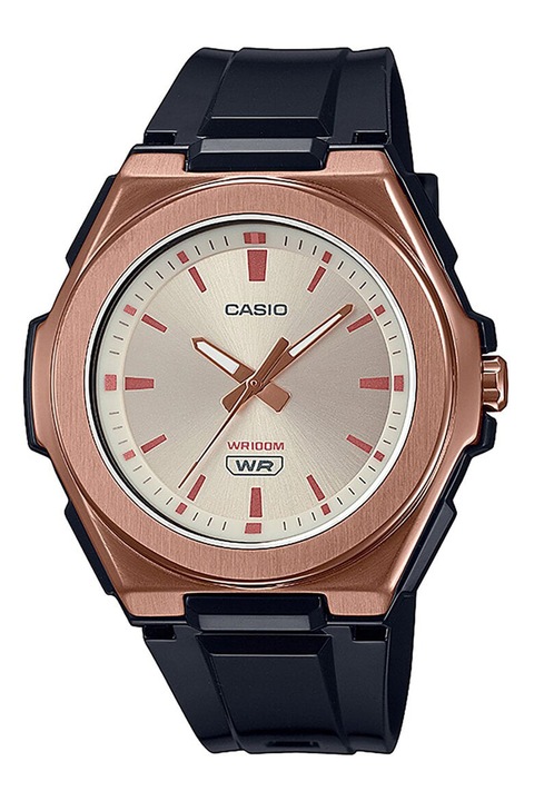 Casio, Кварцов часовник от инокс, Черен / Розово-златист