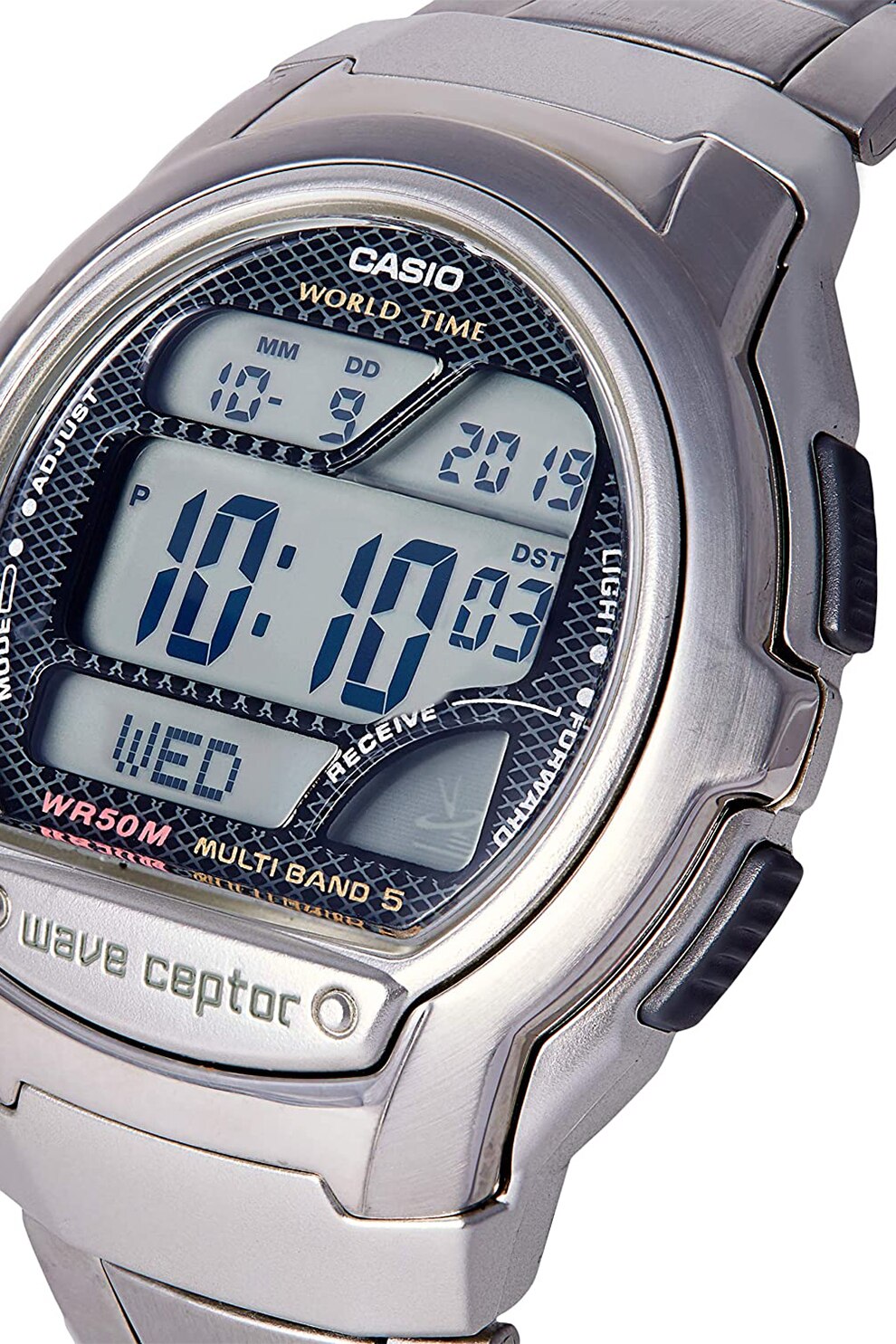 Casio, Ceas quartz de otel inoxidabil cu functii multiple, Argintiu ...