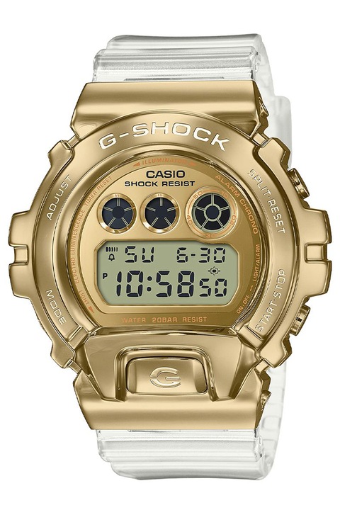Casio, Електронен часовник G-Shock с пластмасова каишка, Златист/прозрачен