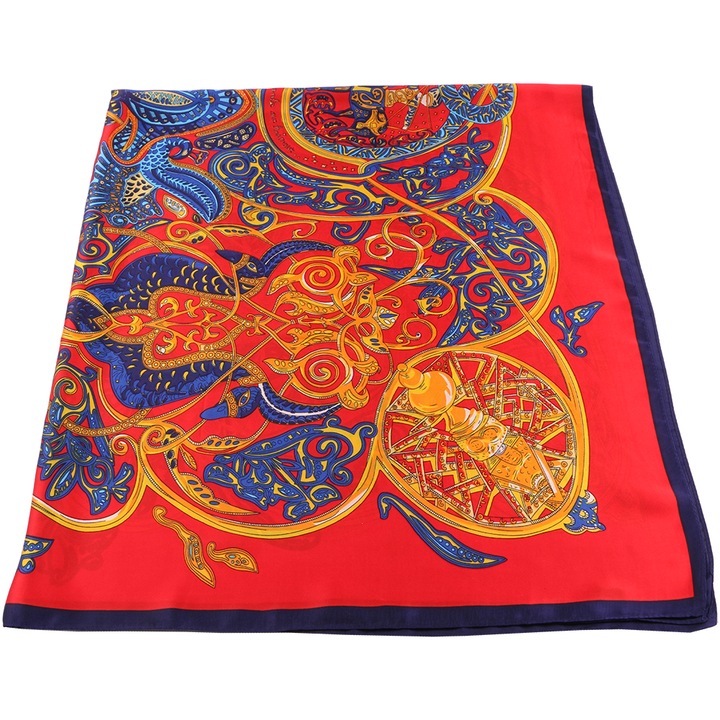Дамски шал Joolar SK12RD, Имитация на коприна, Oриенталски принт, 110 x 110 см, Многоцветен
