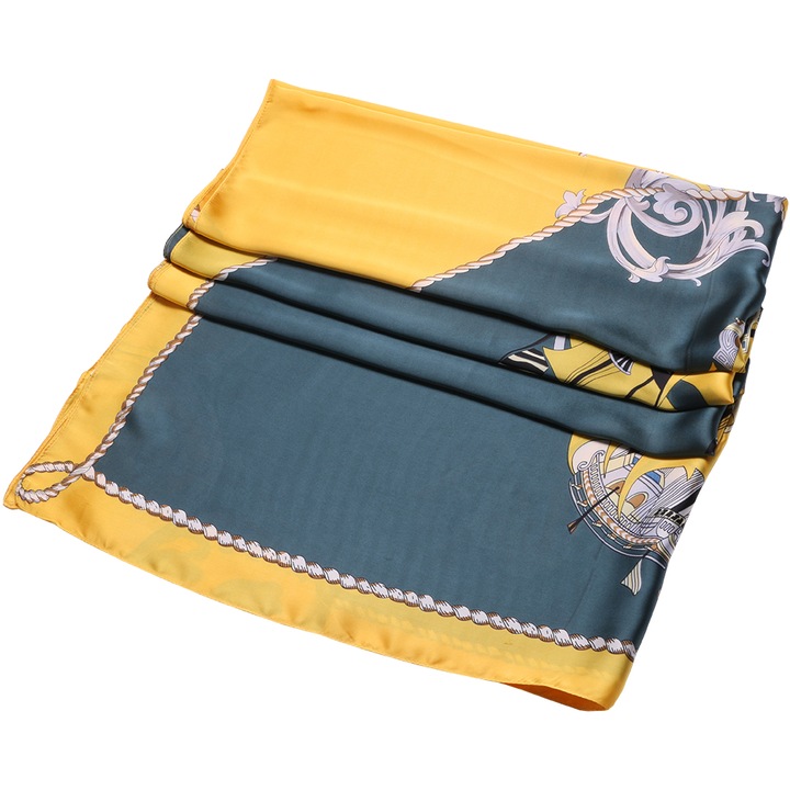 Дамски шал Joolar SK25YW, Имитация на коприна, 90 x 180 см, Син/Жълт