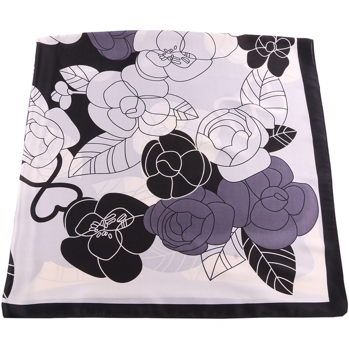 Дамски шал Joolar SK15GY, Имитация на коприна, Принт цветя, 110 x 110 см, Многоцветен