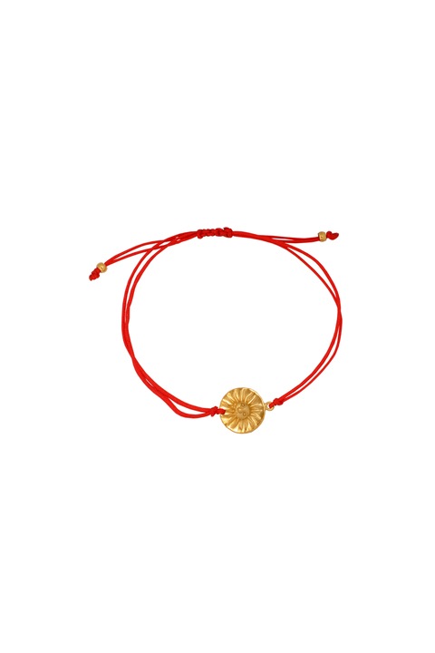 Bratara snur textil, cu soare cu fata, cultura Muisca, placata cu aur de 24 K, lungime 2.2 cm