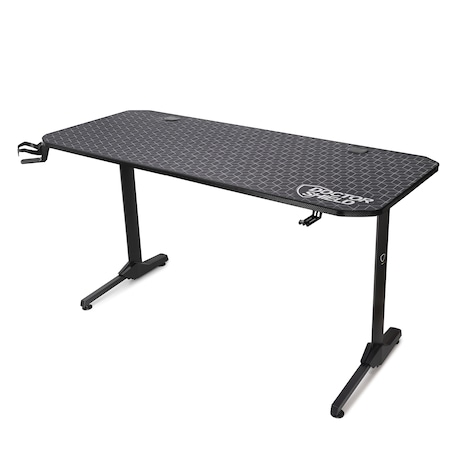 Birou Gaming, Dr.Shield EVO 2.0, King Size XL, 140 x 60 x 75 CM, Cadru Otel, Blat Fibra de Carbon, Mouse Pad XXL Full Cover - Negru