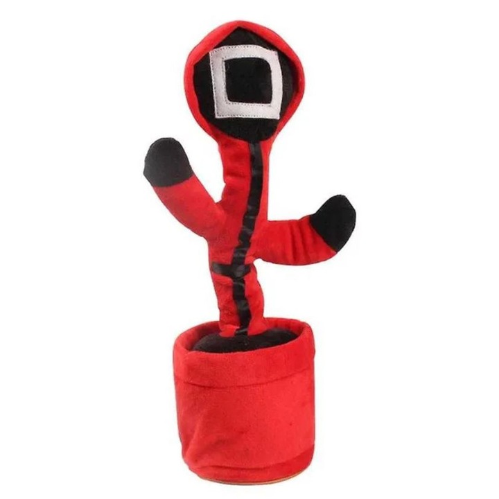 Jucarie interactiva de plus - Cactus Soldat Patrat Squid Game dansator, canta, danseaza si imita