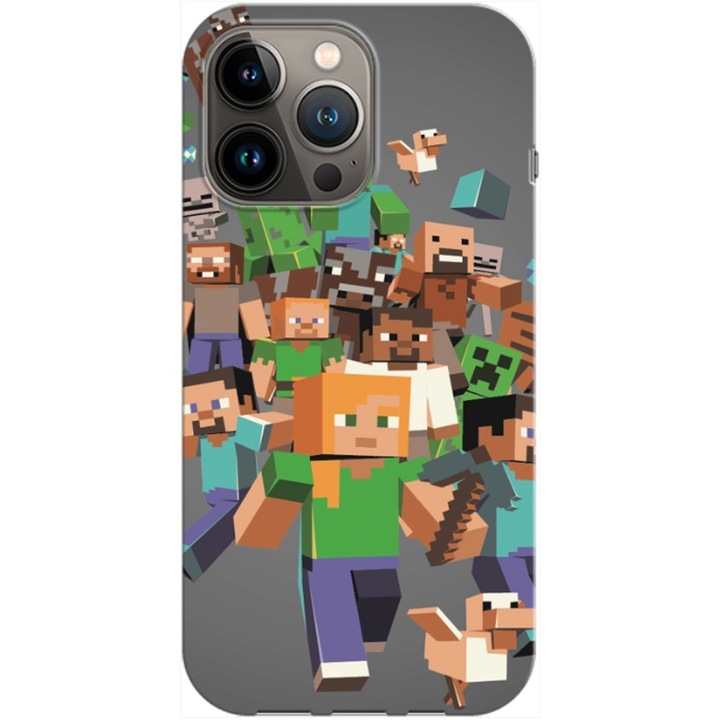 Husa compatibila cu Apple iPhone 12, iPhone 12 Pro model Minecraft Characters, Silicon, TPU, Viceversa