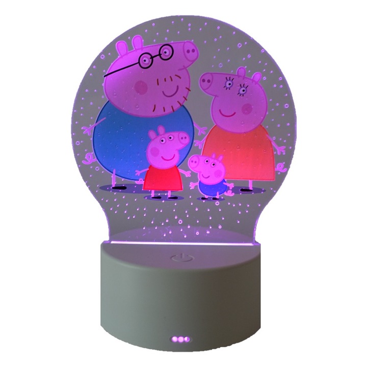 Lampa De Veghe LED, Peppa Pig Family, 7 Culori, Lumina Ambientala, Alimentare USB sau 3 baterii AA