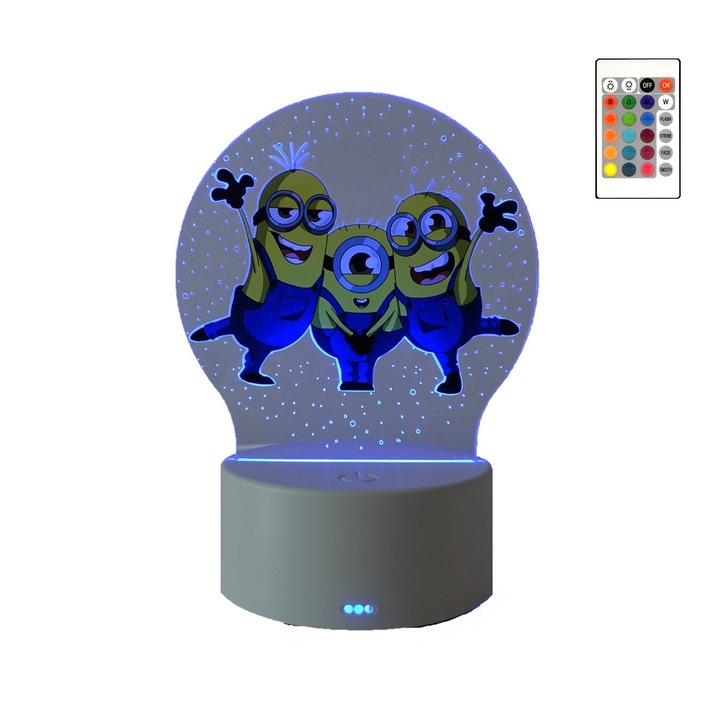 OEM LED éjszakai fény, minionok, 16 szín, távirányító, környezeti világítás, USB táp vagy 3 AA elem