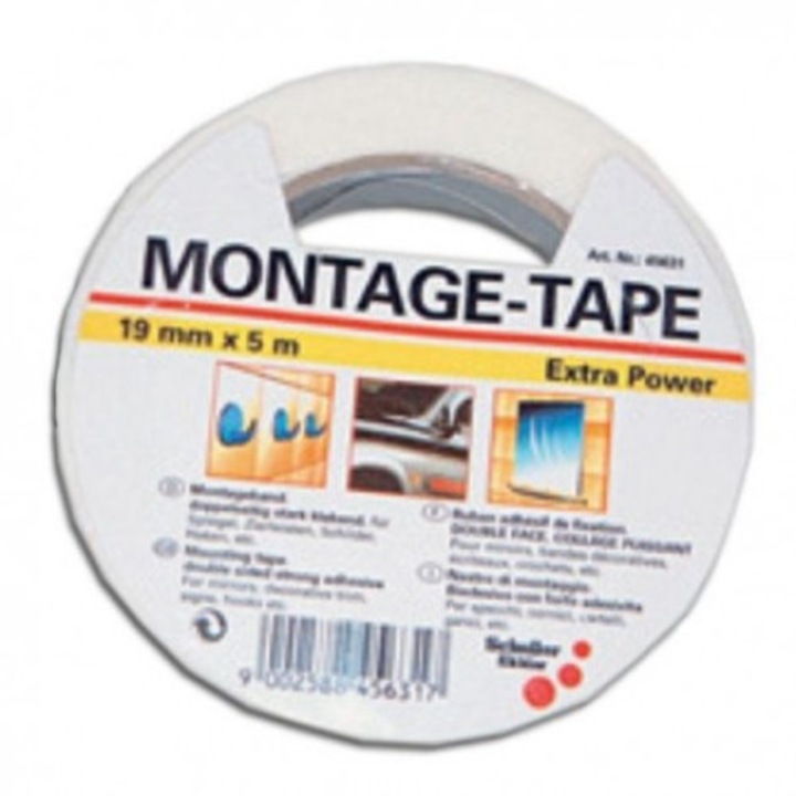 Banda dublu adeziva pentru montaj - negru 19 mm x 5 m