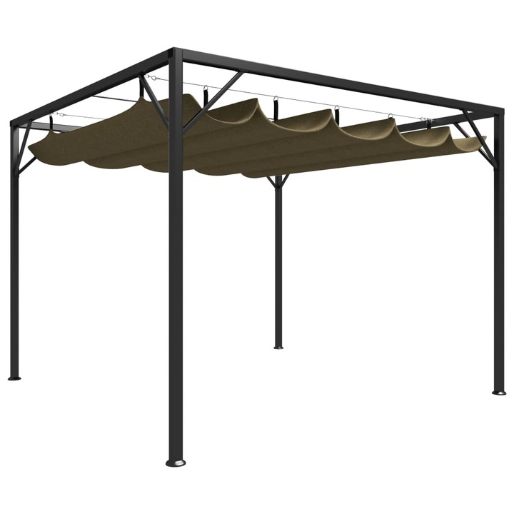Pavilion gradina vidaXL, acoperis retractabil gri taupe 3x3 m 180 g/m², 31.75 kg
