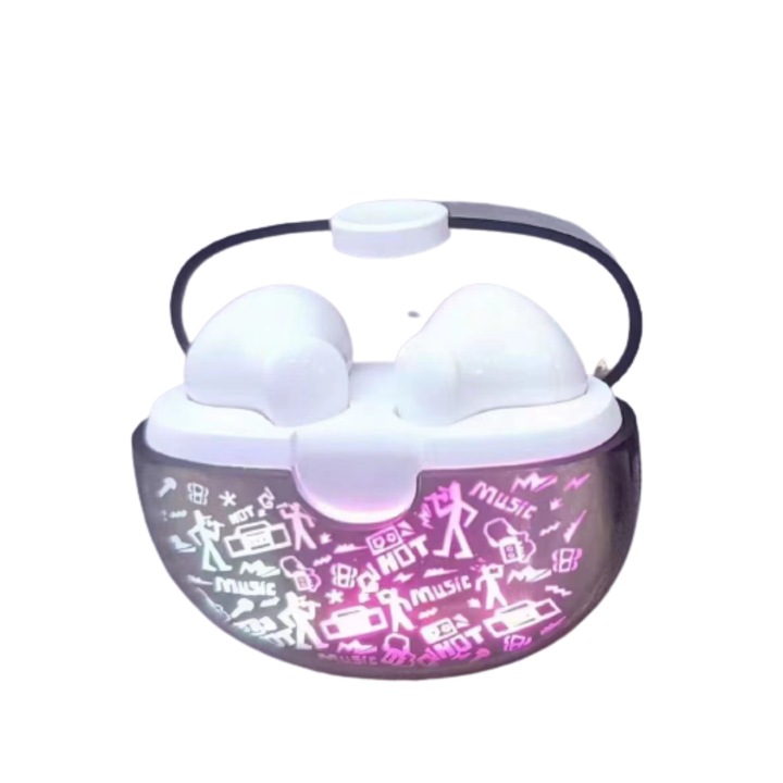 Casti Wireless DacEnergy©, Bluetooth 5.1, automatic pairing, reducere inteligenta a zgomotului, IPX7 Impermeabil, culoare alb