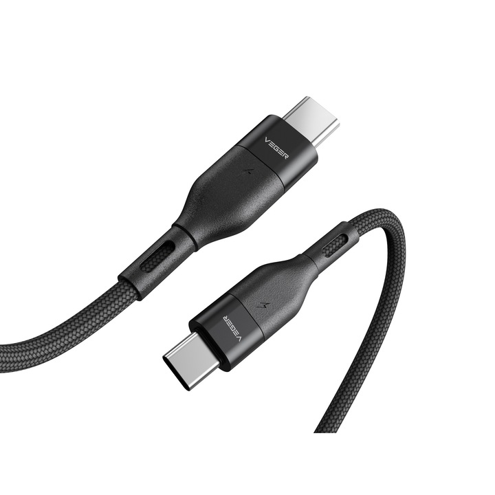 Adat- és töltőkábel, USB Type-C – USB Type-C, VEGER, 3A, 1,2 m, fekete