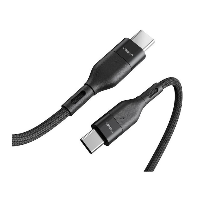 Кабел за данни и зареждане, USB Type-C към USB Type-C, VEGER, 3A, 1,2 м, Черен