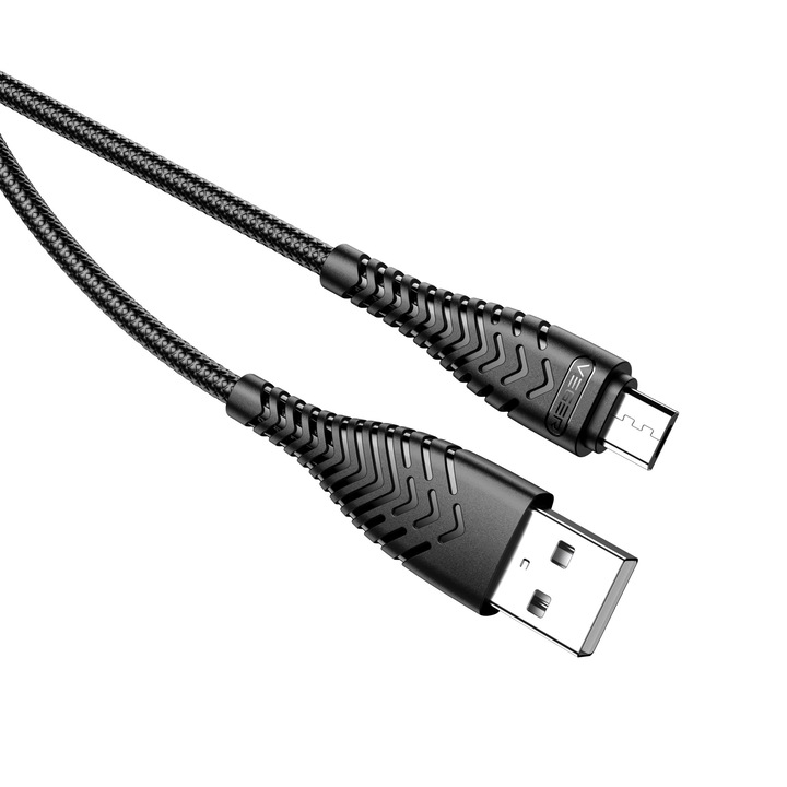 Cablu Date si Incarcare Micro USB, VEGER, USB la MicroUSB, 2.4A, 1.2m Negru