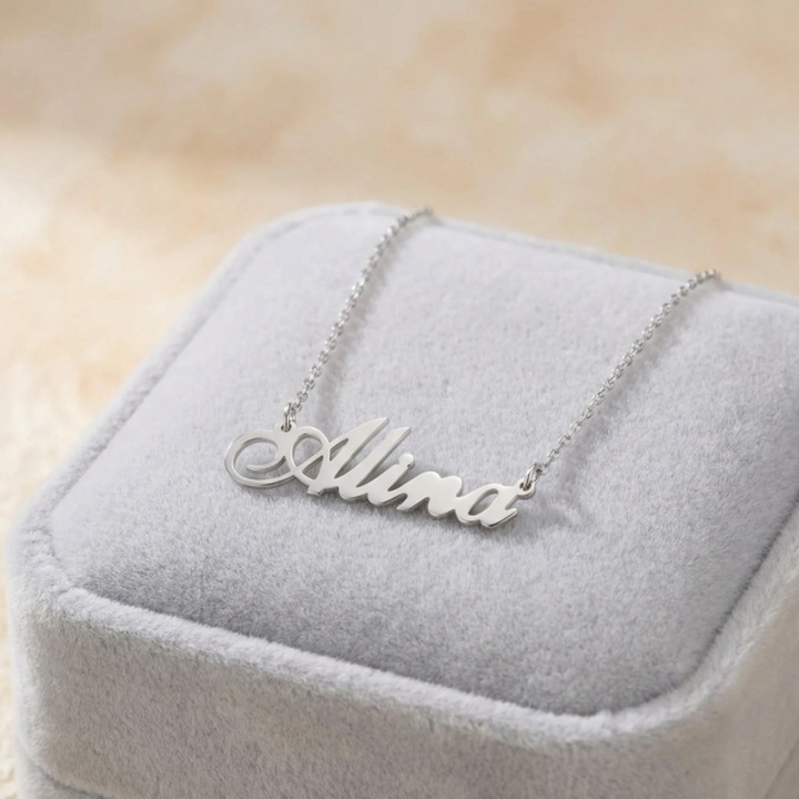 Lantisor din argint rodiat cu nume, Alina, ARTOR LN48, 47cm