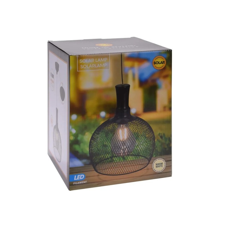 ProGarden napelemes kültéri LED fém függőlámpa 18,5 cm