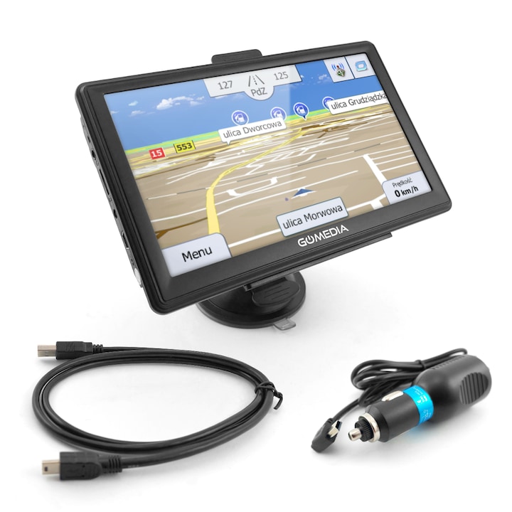 GPS navigációs rendszer, GoMedia 7010, 7", Windows CE 6.0, Európa térkép, Fekete