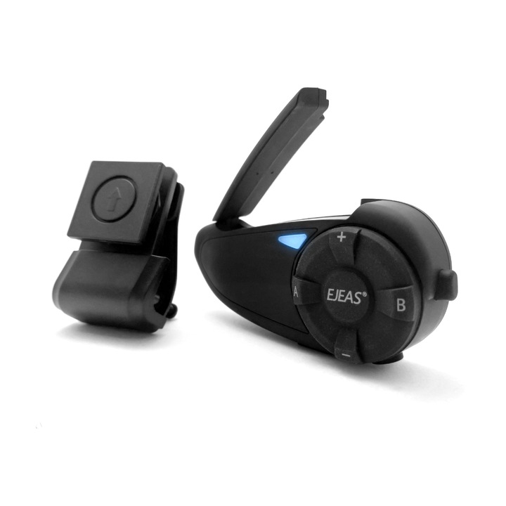 Sistem comunicare Interfon moto Ejeas Q7, Conferinta 7 utilizatori, Raza 800m, Bluetooth 5.0, NFC, Radio FM, Tehnologie CVC reducere zgomot, Autonomie 30h, Impermeabil IP65, aptX, compatibil Siri/Google, USB-C