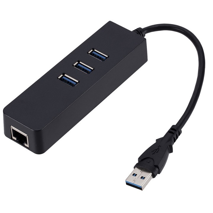 Hub USB cu 3 porturi, Bomstom, Negru