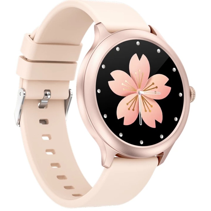 Smartwatch idealStore PowStell, Design Slim, Moduri MultiSport, Monitorizare Sanatate, Memento Personalizat, Control Muzical si Camera Foto, Aplicatie Menstruala, Bratara Silicon Cadou, Culoare Gold