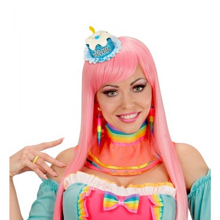 Happy Birthday - hajcsipeszre rögzített színes mini torta kalap, többféle, 1 db