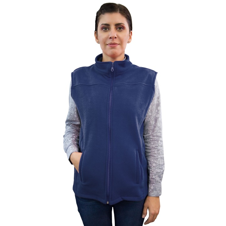Vesta medicala unisex polar fleece VIO, tip tunica, cu fermoar si 2 buzunare, bleumarin, Marimea S