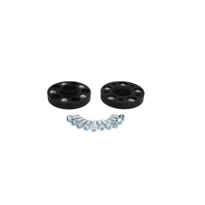 Két autó keréktávtartó készlet, 5x112; vastagsága 25mm, középső átmérője 57mm, fekete, M14 csavarok mellékelve