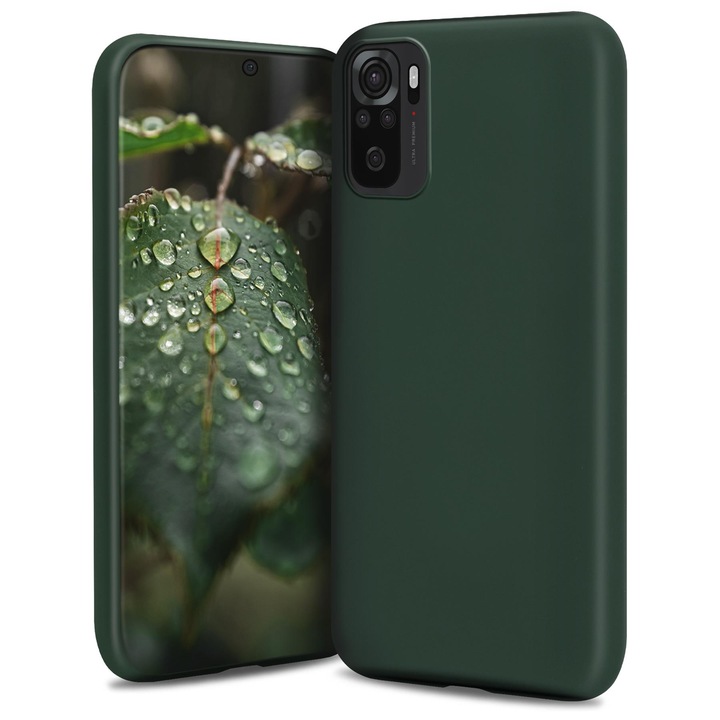 Moozy Prémium szilikon hátlap tok, Xiaomi Redmi Note 10 / 10S készülékekhez, mikroszálas belső, sötétzöld