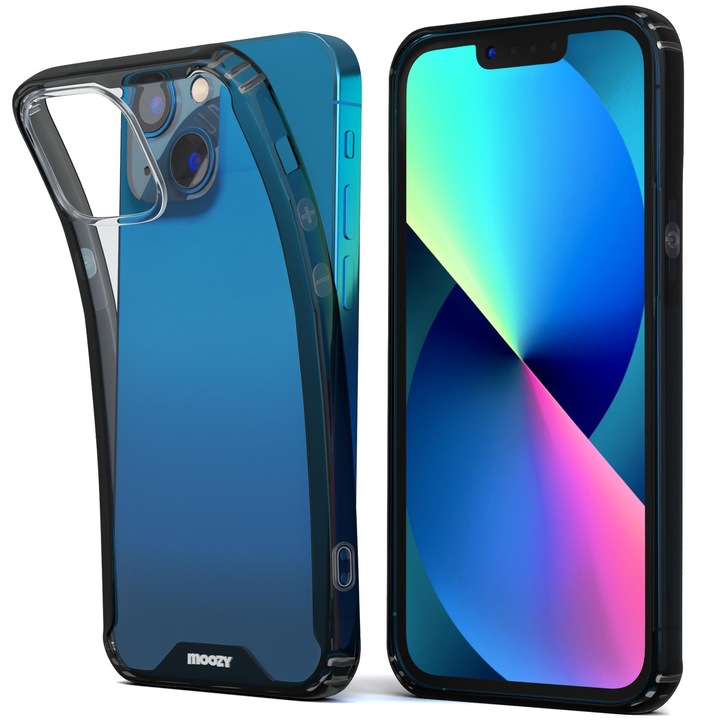 Hibrid tok kerettel, Moozy, iPhone 13-hoz, Fekete / Átlátszó, Műanyag
