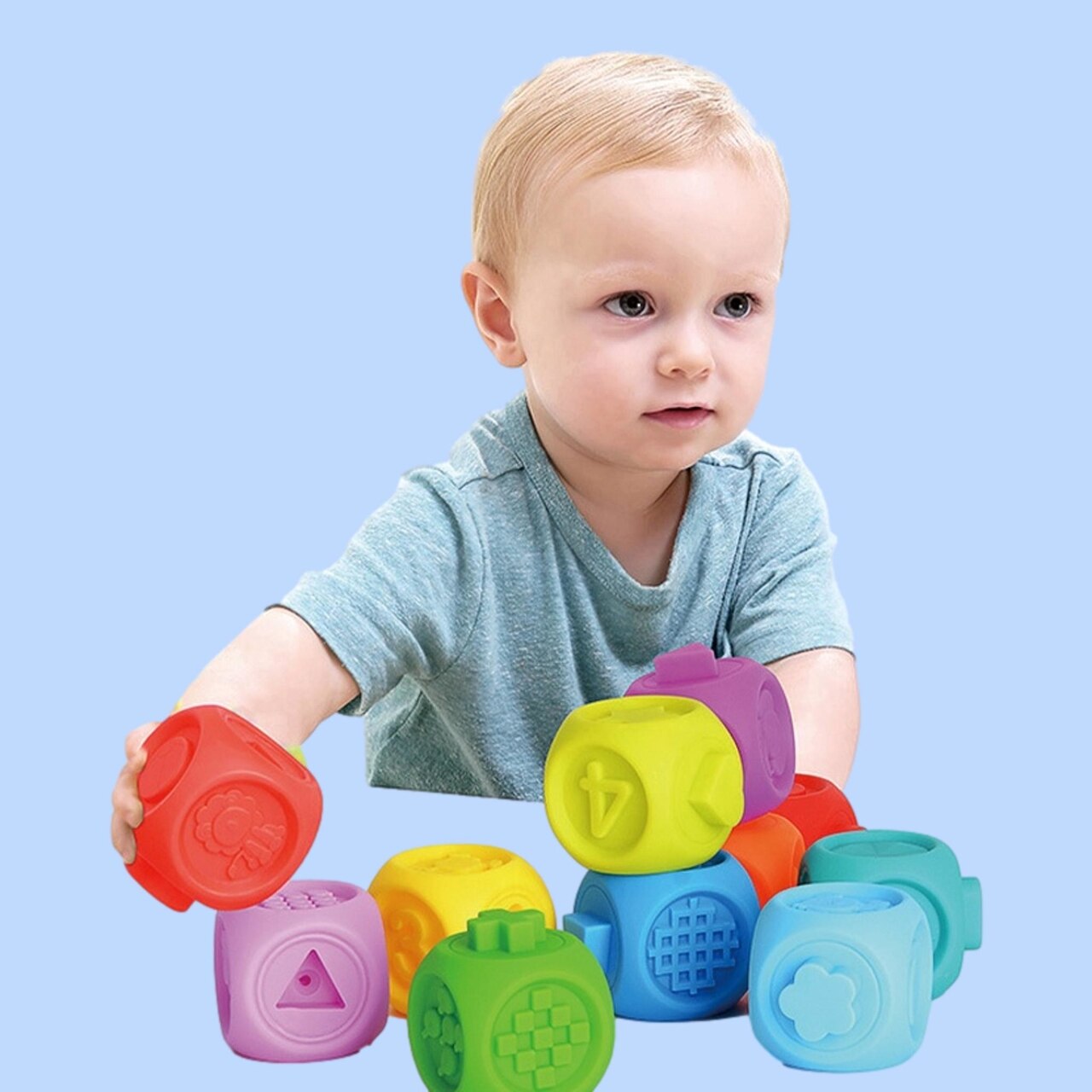 Set jucarii interactive si educative din silicon, Cuburi 10 piese ...