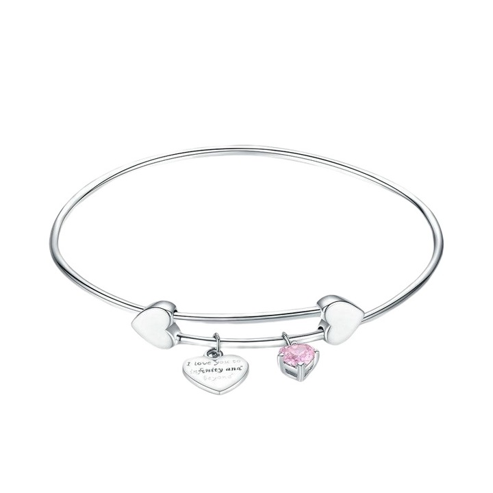 Bratara argint cu inimioare, BeSpecial, BST0102, Zirconiu, placata cu rodiu, Latime la baza 0,15 cm