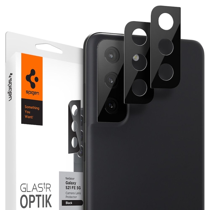Стъклен протектор Spigen Optik TR Camera Lens, 2-Pack за Samsung Galaxy S21 FE, Black