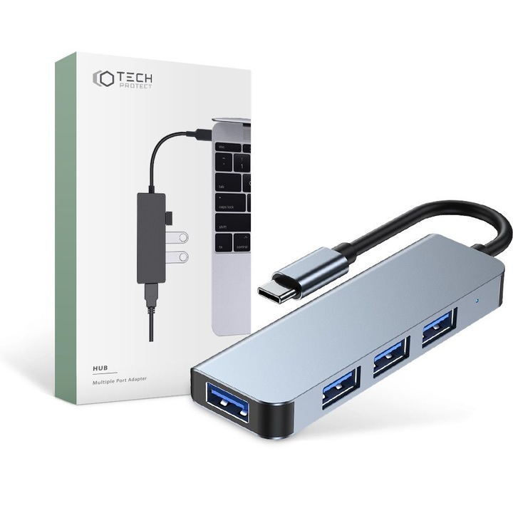 Мултифункционален хъб TECH-PROTECT V1, 4в1, USB-C, Grey