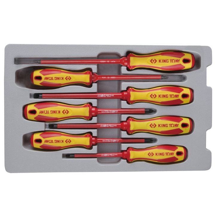 KINGTONY Csavarhúzó készlet szigetelt, 7 részes (SL+PZ) (30607MR)