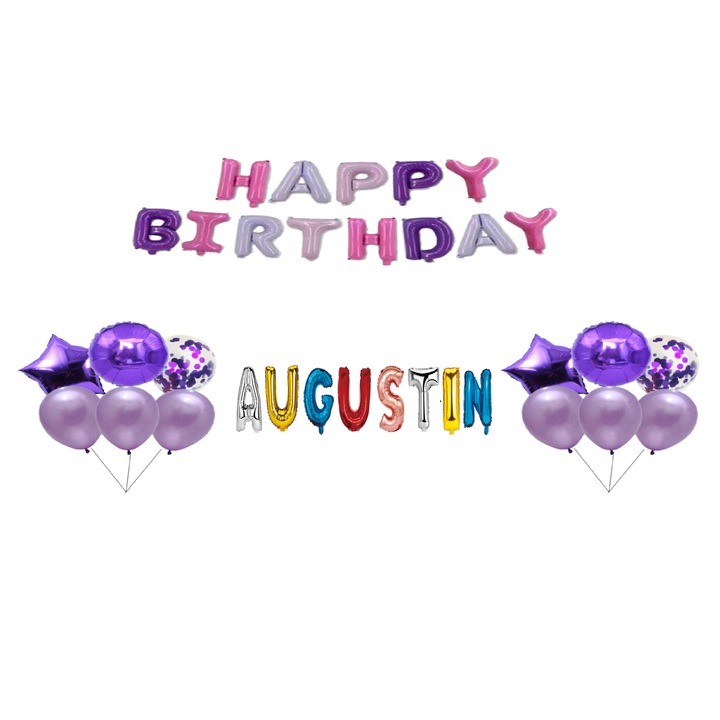 Boldog születésnapot Augustin lufi szett, tortafeltét, Multicolor M1, 35 db