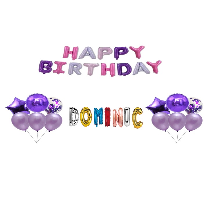 Boldog születésnapot Dominic lufi szett, tortafeltöltő, Multicolor M1, 35 db