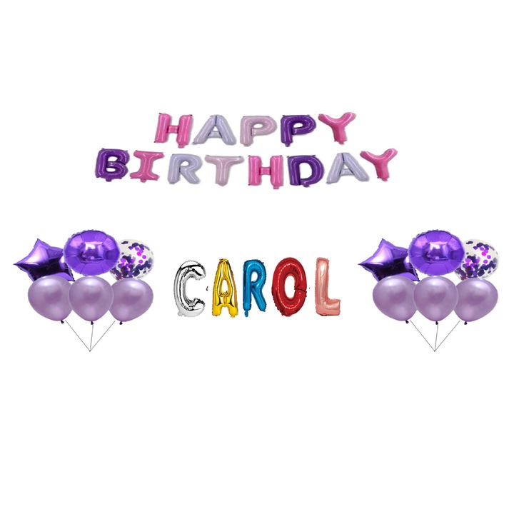 Happy Birthday Carol Balloon Szett, Tortafedő, Multicolor M1, 35 db