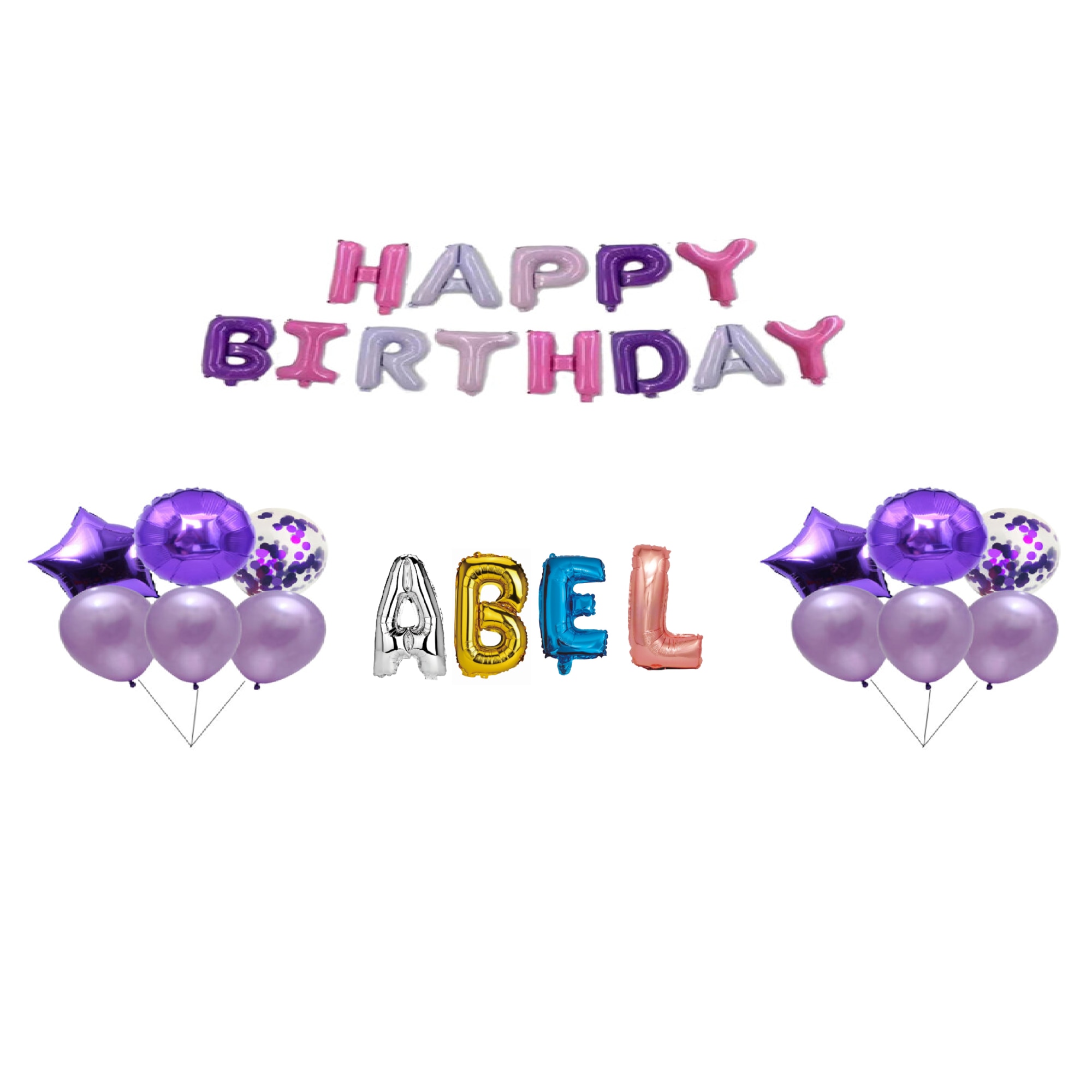 Комплект балони Happy Birthday Abel, Топер за торта, Многоцветен M1, 35 ...