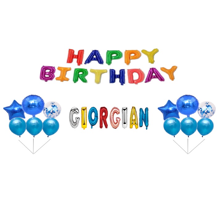Boldog születésnapot Georgian lufi készlet, tortafeltöltő, többszínű M2, 35 db