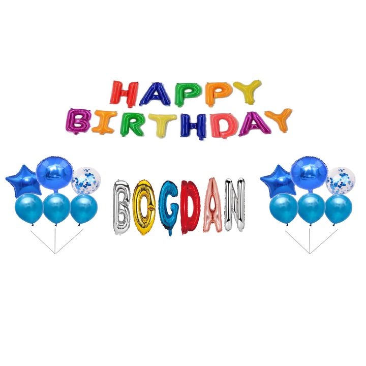 Boldog születésnapot Bogdan lufi készlet, Tortafedő, Multicolor M2, 35 db