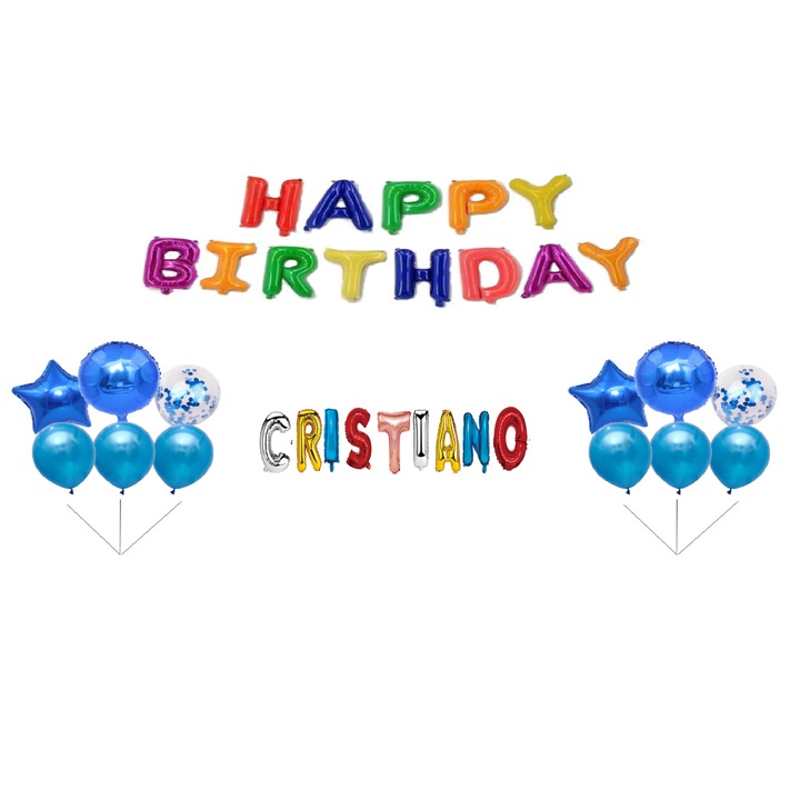 Boldog születésnapot Cristiano lufi szett, tortafeltét, többszínű M2, 35 db